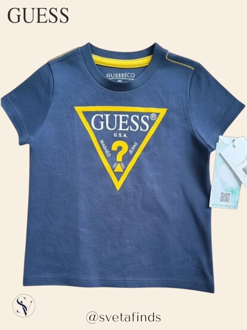 NWT Guess Eco Baby Boy Classic Triangle Logo Short Sleeve Tee Size 12M